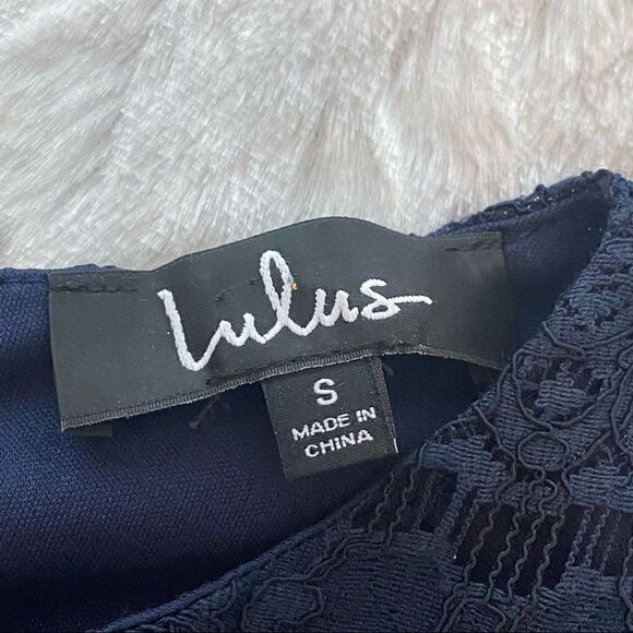 Lulu’s Love You For Eternity Navy Blue Lace Shift Dress size S - Picture 7 of 9